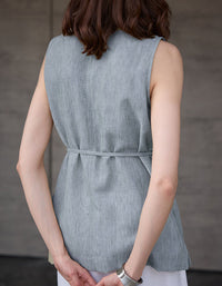 Casual Sleeveless Linen Blend Women Summer Blouse
