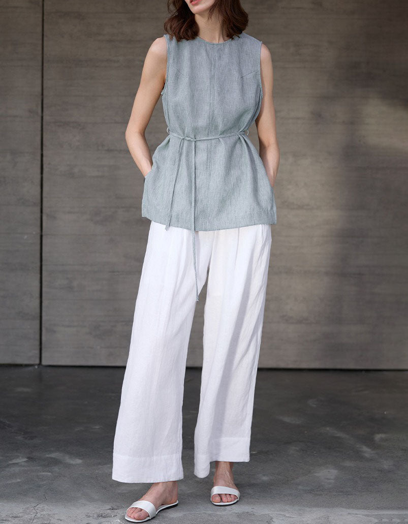 Casual neutral sleeveless linen blouse for women