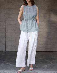 Casual neutral sleeveless linen blouse for women