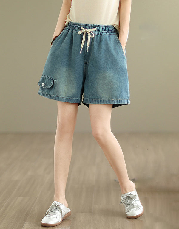 Relaxed Summer Fit Elastic Waist Denim Shorts