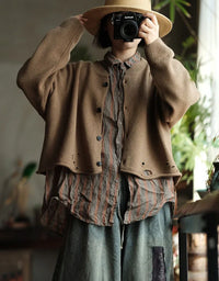 Retro Casual Loose Distressed Sweater Cardigan Jacket - Islinen
