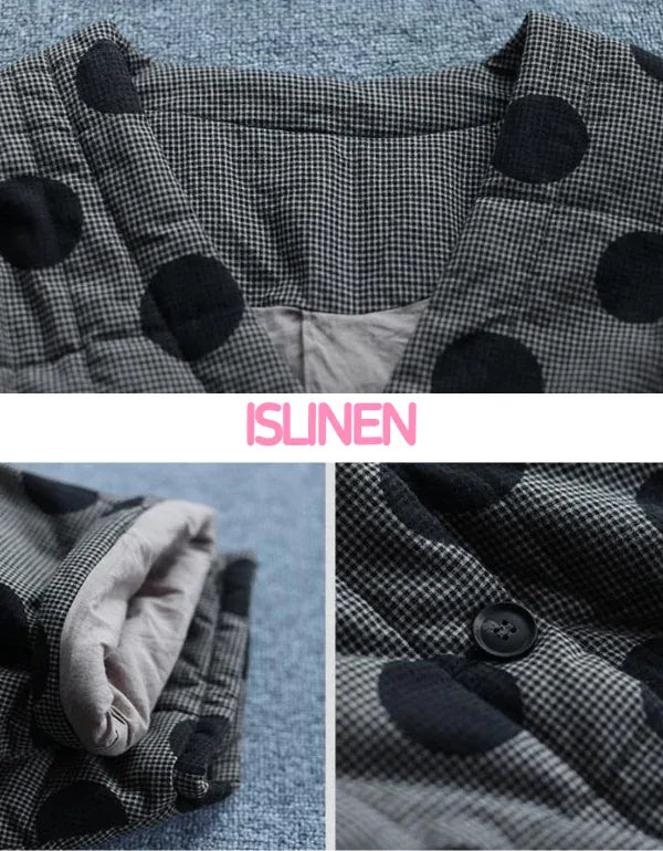 Retro Casual Loose Polka Dot Quilted Jacket - Islinen
