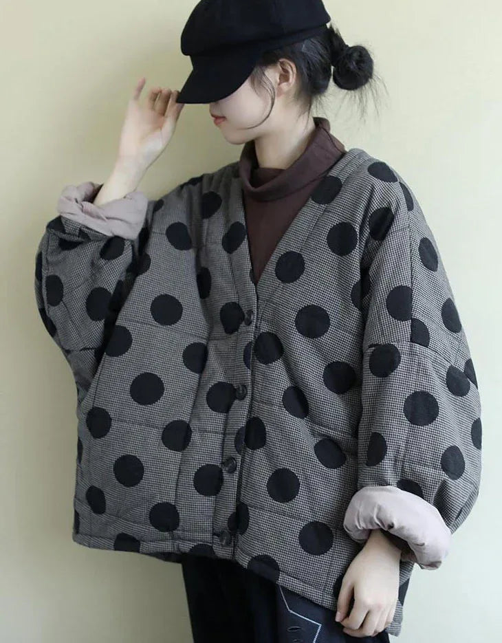Retro Casual Loose Polka Dot Quilted Jacket - Islinen