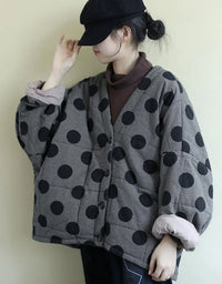 Retro Casual Loose Polka Dot Quilted Jacket - Islinen