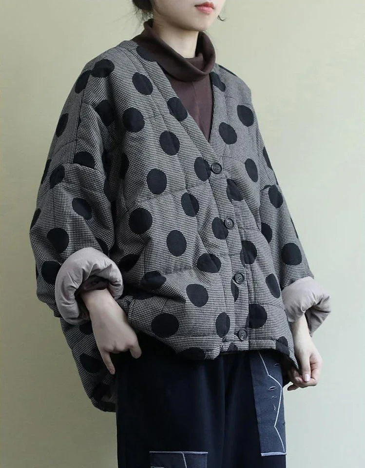 Retro Casual Loose Polka Dot Quilted Jacket - Islinen