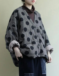 Retro Casual Loose Polka Dot Quilted Jacket - Islinen