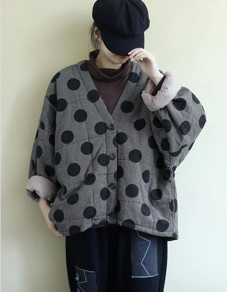Retro Casual Loose Polka Dot Quilted Jacket - Islinen