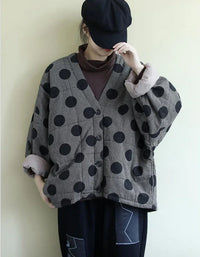 Retro Casual Loose Polka Dot Quilted Jacket - Islinen