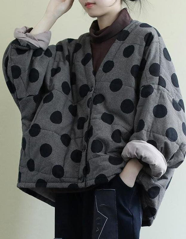 Retro Casual Loose Polka Dot Quilted Jacket - Islinen