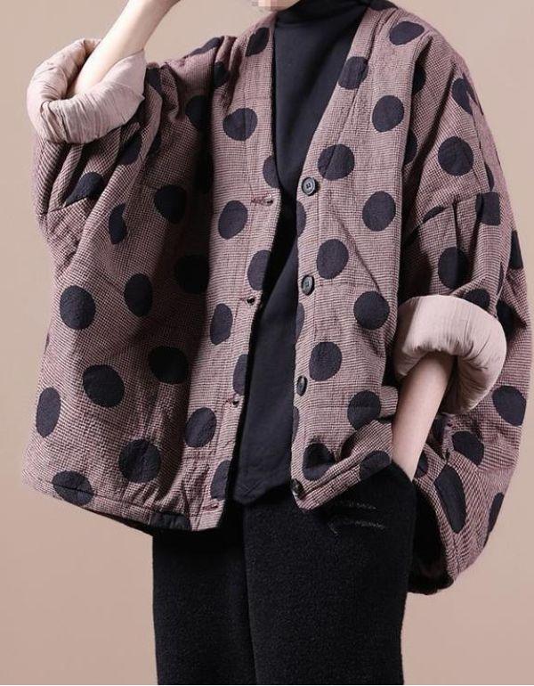 Retro Casual Loose Polka Dot Quilted Jacket - Islinen