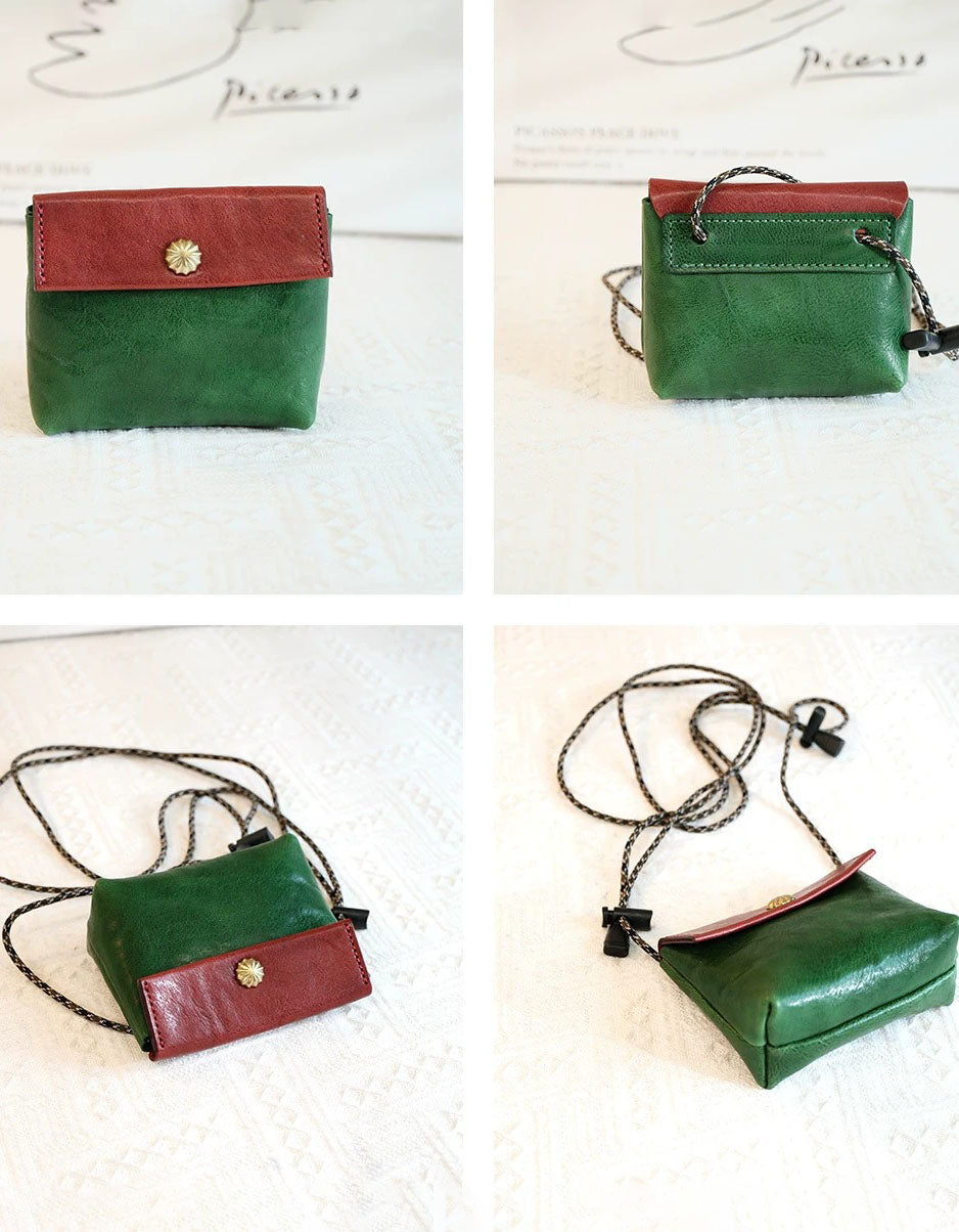 Compact genuine leather crossbody wallet purse with adjustable strap for everyday use