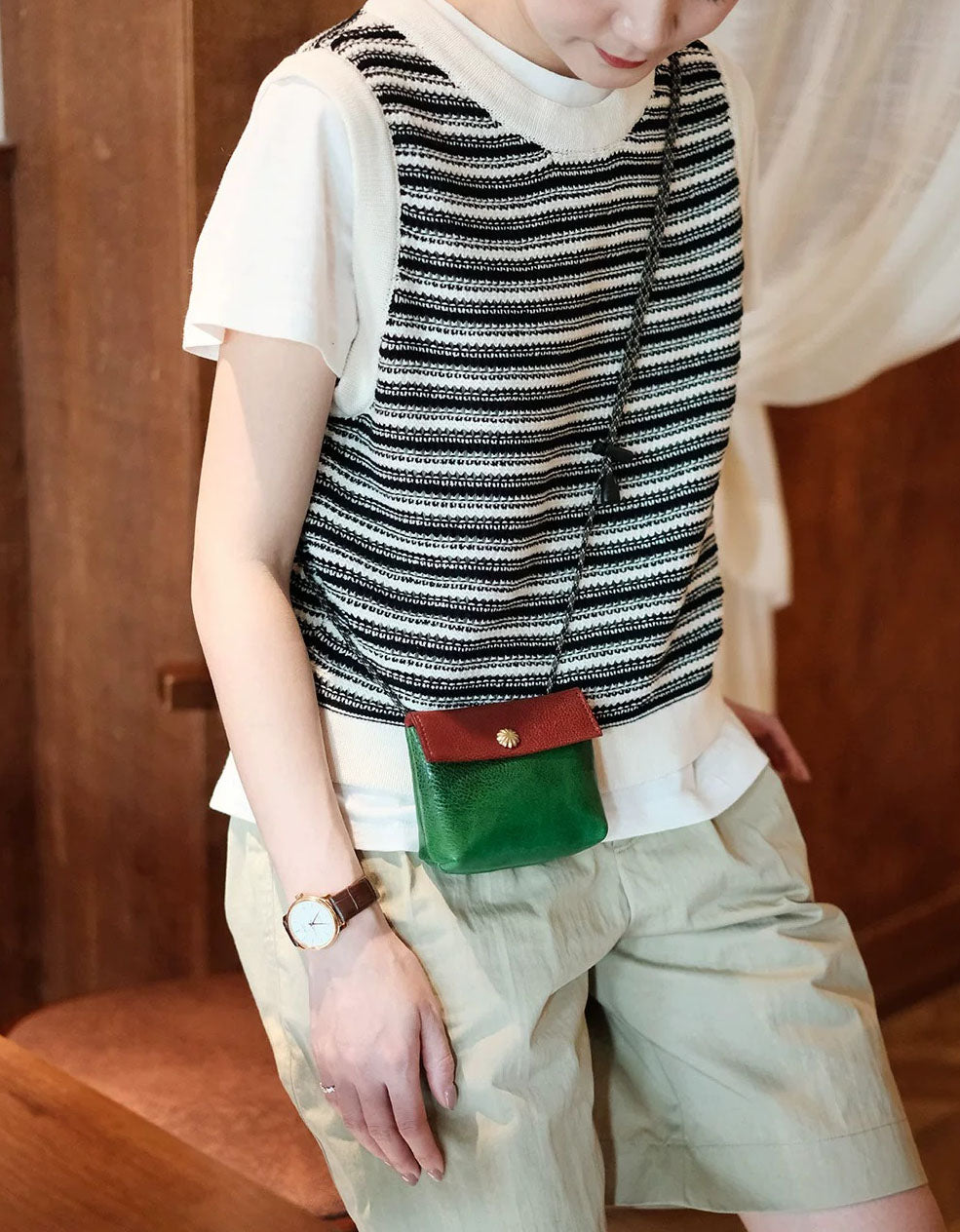Vintage Color Block Genuine Leather Mini Crossbody Wallet Bag for Women