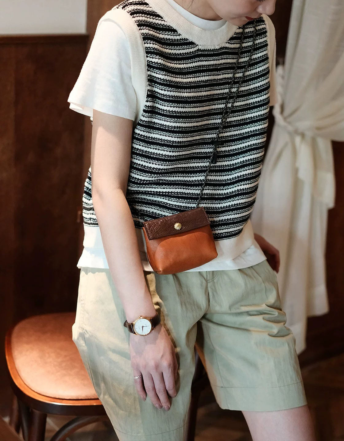 Retro Green & Brown Leather Phone Pouch Crossbody Bag for Women