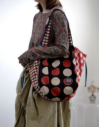 Vintage Patchwork Cotton Tote Bag Large Capacity Casual Shoulder Bag