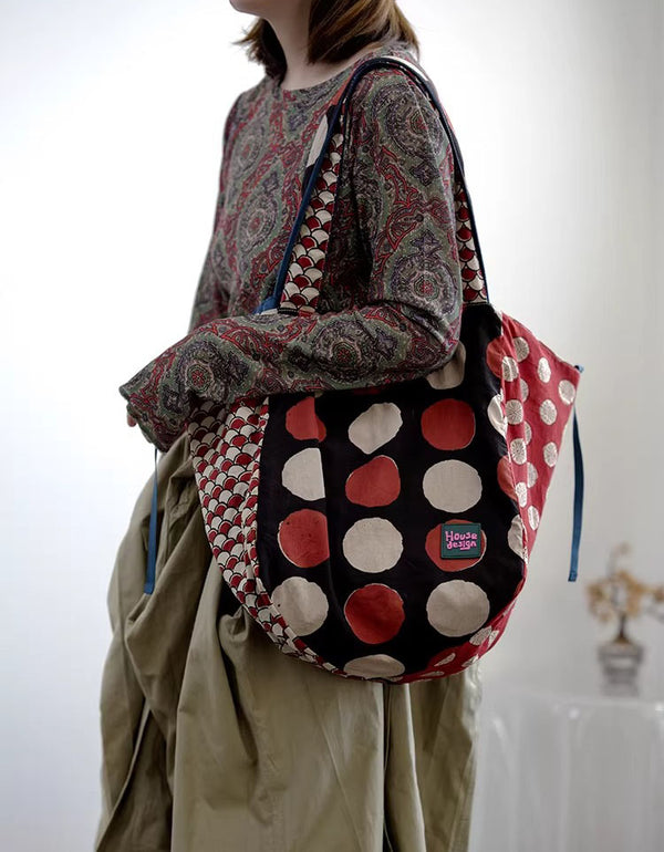 Vintage Patchwork Cotton Tote Bag Large Capacity Casual Shoulder Bag