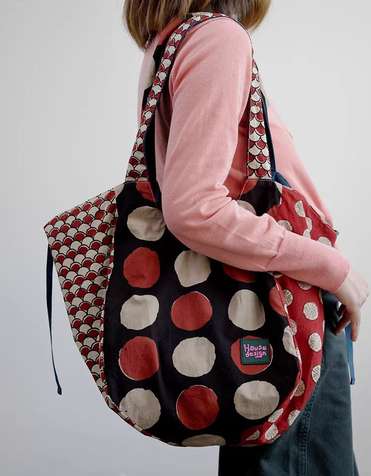 Artistic Print Cotton Tote Bag Casual Large Capacity Shoulder Bag