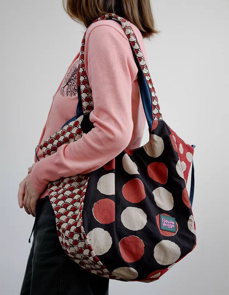 Retro Pattern Cotton Tote Bag Bohemian Style Large Shoulder Bag