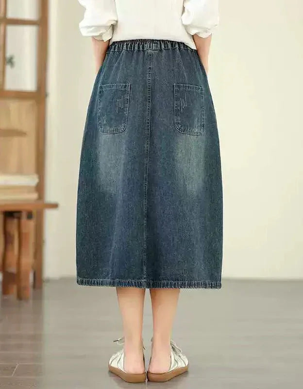 Retro Floral Embroidery Casual Denim Skirt - Islinen