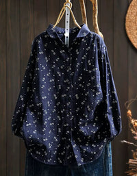 Vintage Floral Embroidered Button Up Cotton Blouse