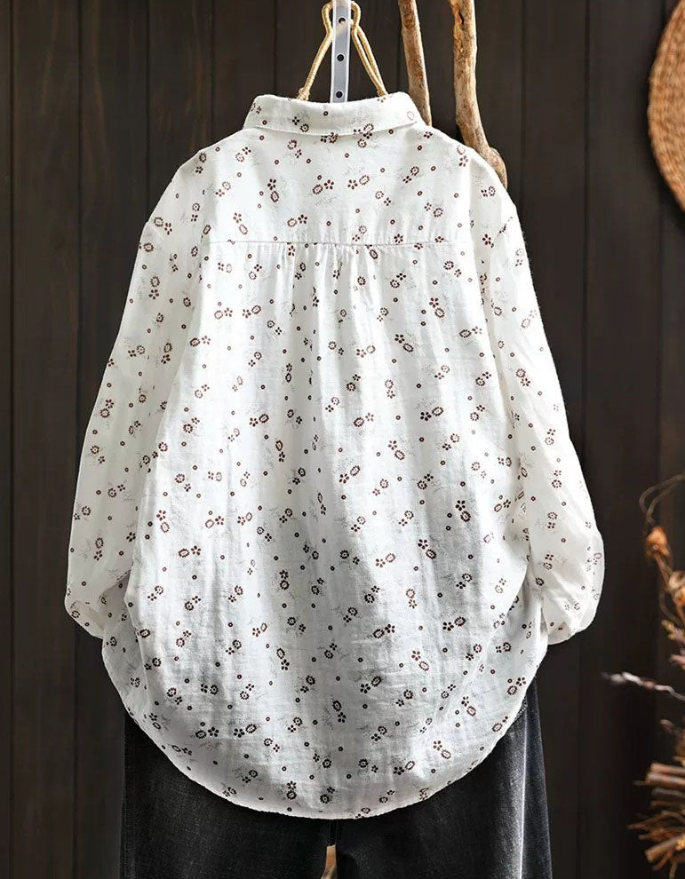 Retro Floral Embroidery Loose Fit Button Shirt