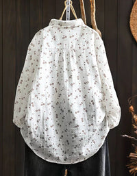 Retro Floral Embroidery Loose Fit Button Shirt