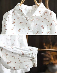 Women Vintage White Floral Embroidered Shirt Top