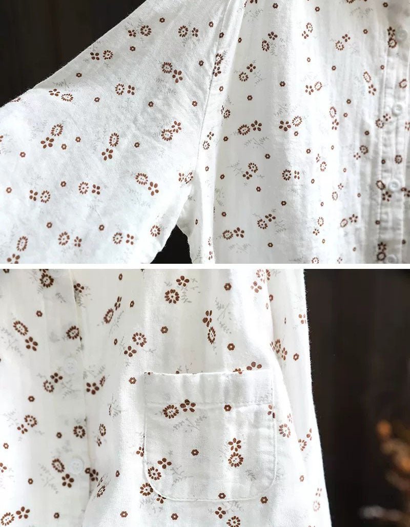Cottagecore Floral Eyelet Cotton Button Down Shirt