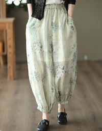 Retro Floral Cotton Linen Baggy Harem Trousers