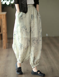 Retro Floral Cotton Linen Baggy Harem Trousers
