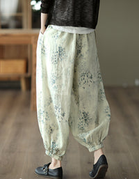 Retro Floral Cotton Linen Baggy Harem Trousers