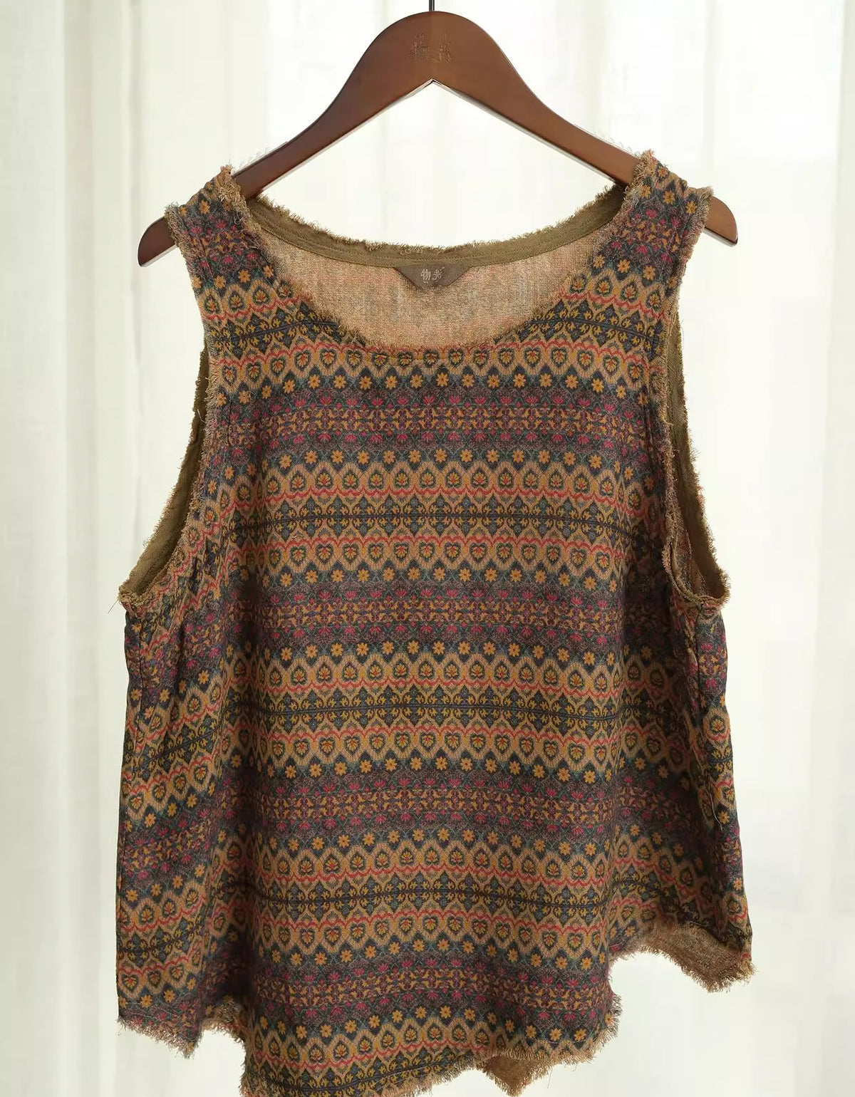 Retro Geometric Pattern Cotton Tank Top