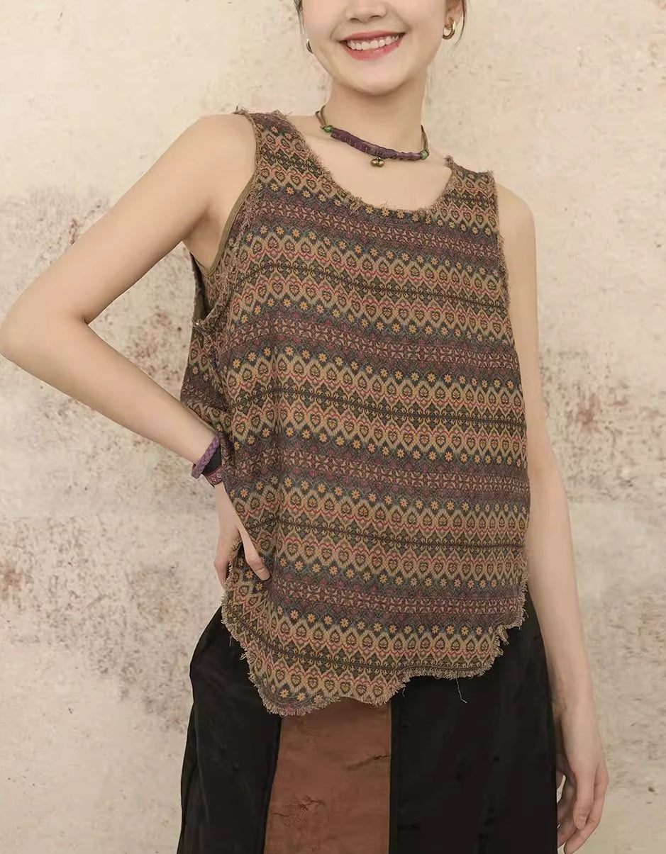 Retro Geometric Pattern Cotton Tank Top
