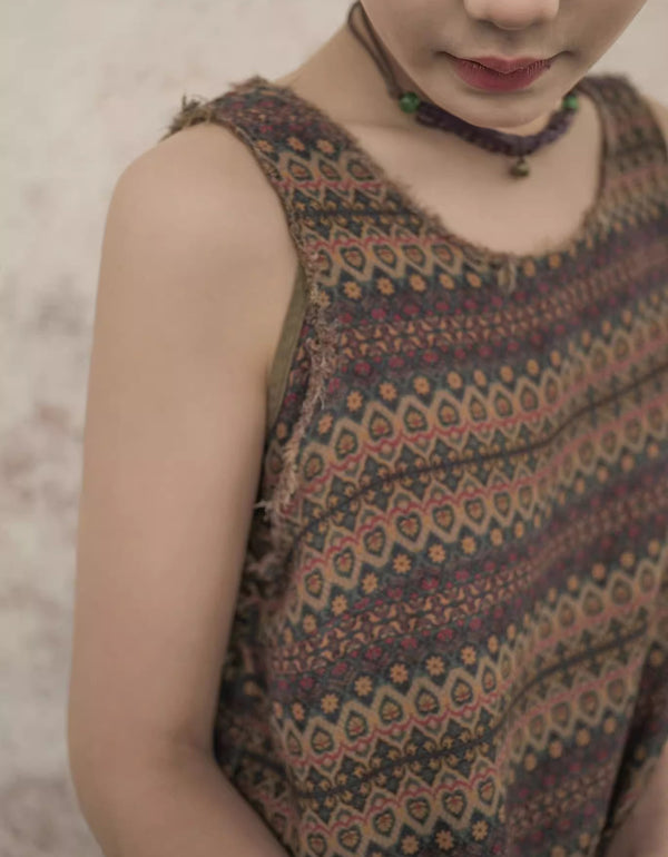 Retro Pattern Loose Cotton Tank Top