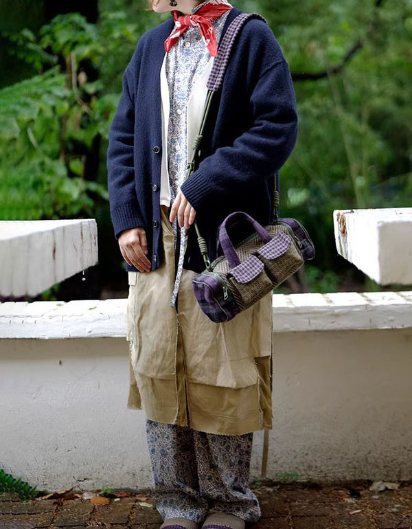 Women’s vintage wool duffle bag styled for winter