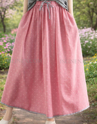 Pink vintage polka dot maxi skirt women