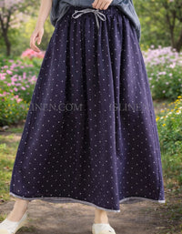 High waist navy cottagecore long skirt front view