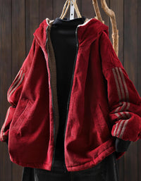 Relaxed fit women’s red corduroy hoodie jacket 