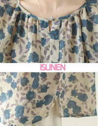 Retro Loose Casual Floral Print Cotton Linen Blouse - Islinen