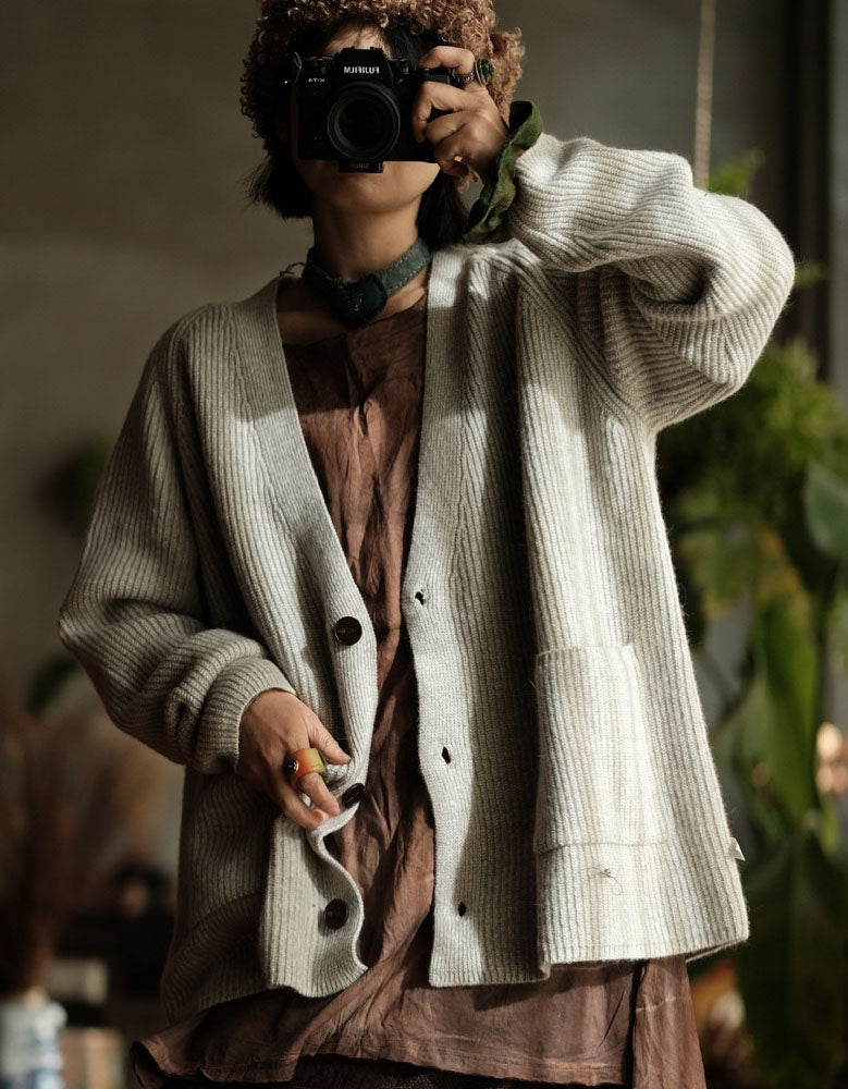 Loose Casual Striped Knit Cardigan Sweater for Women