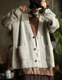 Loose Casual Striped Knit Cardigan Sweater for Women