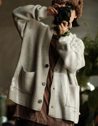 Loose Casual Striped Knit Cardigan Sweater for Women