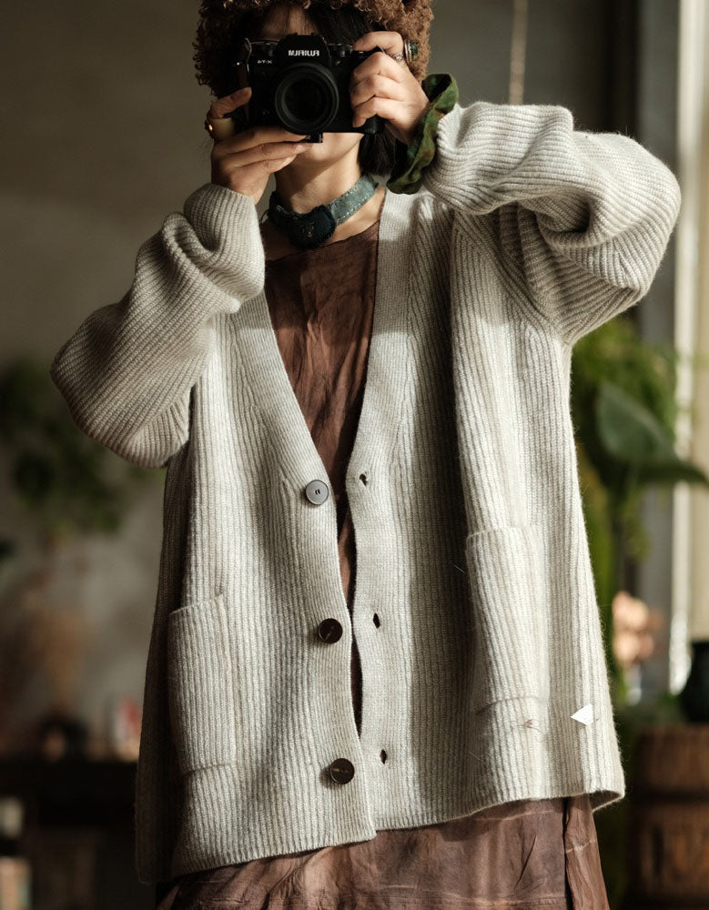 Loose Casual Striped Knit Cardigan Sweater for Women