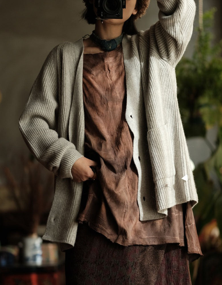 Loose Casual Striped Knit Cardigan Sweater for Women