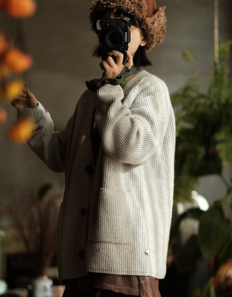 Loose Casual Striped Knit Cardigan Sweater for Women