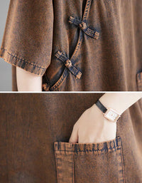 Retro Loose Casual Side Ties Denim Tunic Dress - Islinen