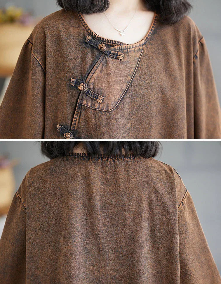 Retro Loose Casual Side Ties Denim Tunic Dress - Islinen