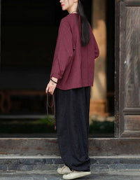 Retro Loose Casual V-Neck Button Linen Blouse - Islinen