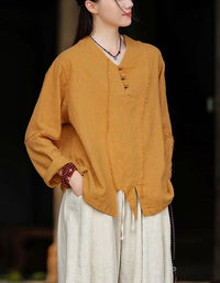 Retro Loose Casual V-Neck Button Linen Blouse - Islinen