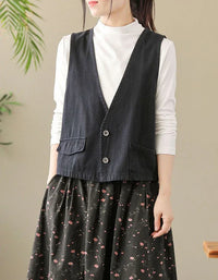 Retro Loose Casual V-Neck Cotton Linen Vest - Islinen