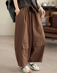 Women’s Wide Leg Utility Cargo Pants - Ochre Coffee Cotton
